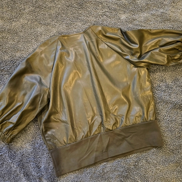 Gabriel Union Faux Green Leather Blouse - Picture 2 of 7